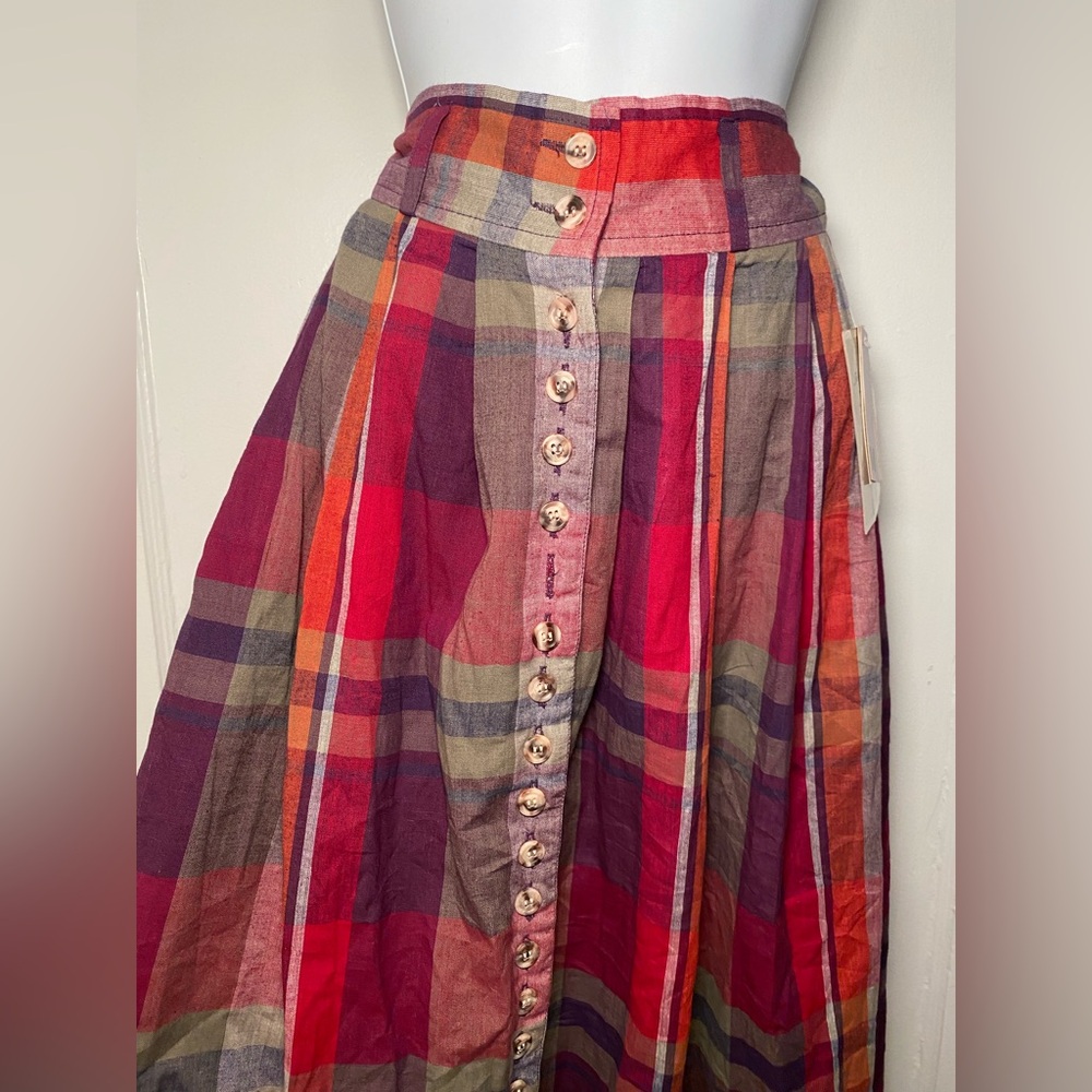 NWT True Vintage 1980s/1990s 100% Cotton Plaid Button Front Midi Skirt - Picture 10 of 16